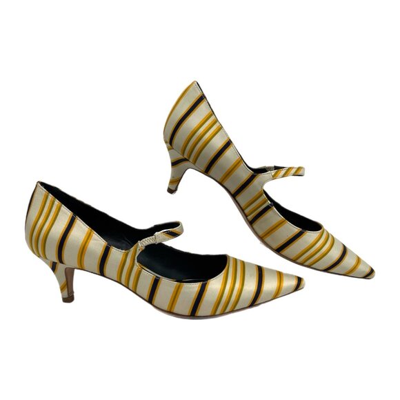 Tory Burch Cream Yellow Striped Beverly Kitten Heels | Size 10.5 - Picture 1 of 11
